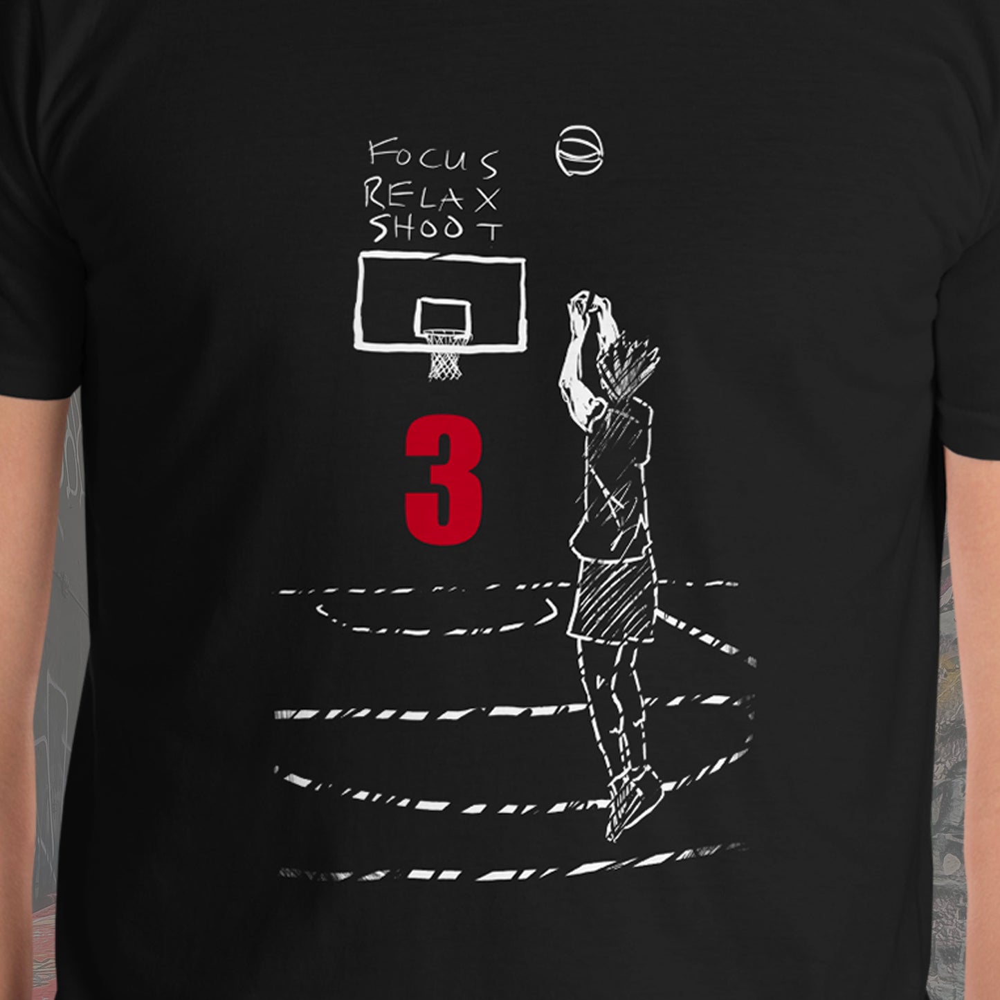 3 Point Shot Basketball T-Shirt, Black, S-2XL